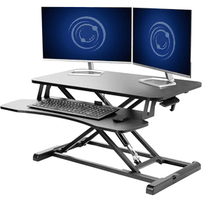 32" Wide Height Adjustable Sit Stand Up Desk Riser with Keyboard Tray, Desktop Workstation Riser for Home Office Computer Laptop, Black