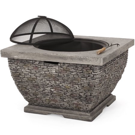 32'' Wood Burning Fire Pit Table, Outdoor Fire Pit with Spark Screen & Fire Poker, Mesh Cover for Warming, Party, BBQ