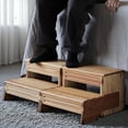 thumbnail image 1 of 32 Inch Wooden Two-Step Stool for Adults and Kids, Wider Anti-Slip Bedside Steps and Spa Stairs, 1 of 12