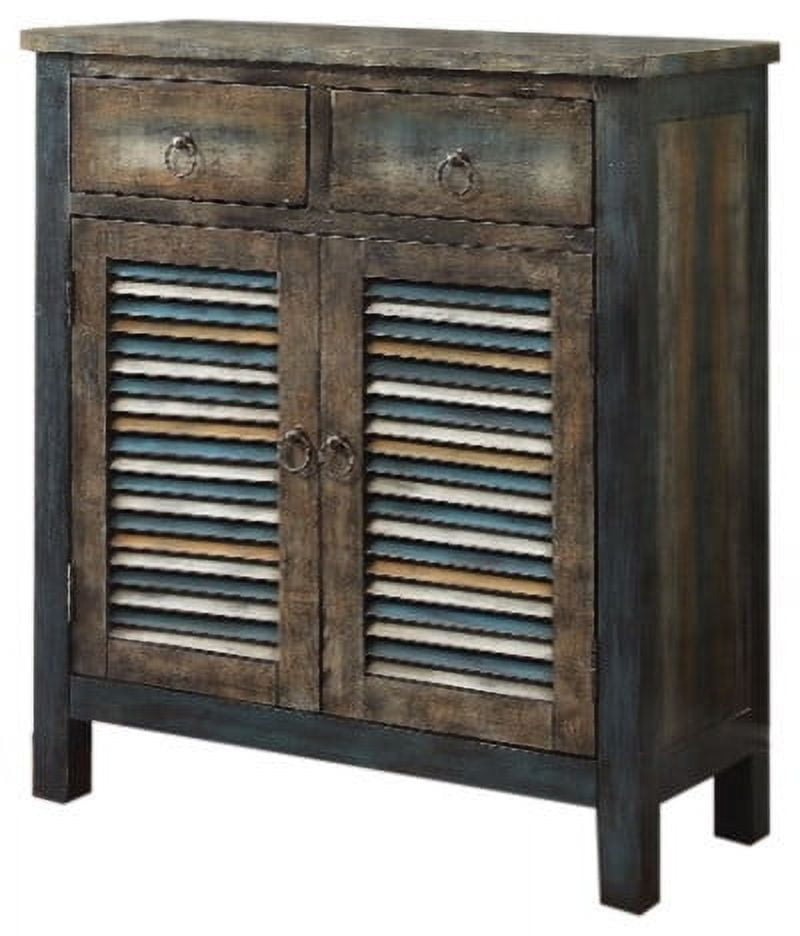 Antique Oak and Teal Wooden Console Table with Storage