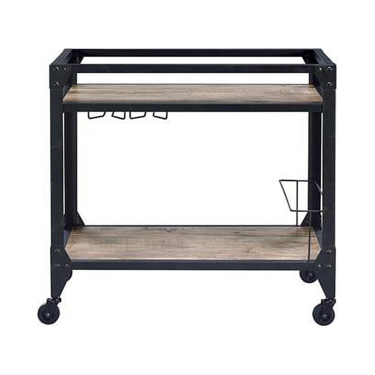 Rustic Oak & Charcoal Metal Serving Cart with Elegant Caster Wheels