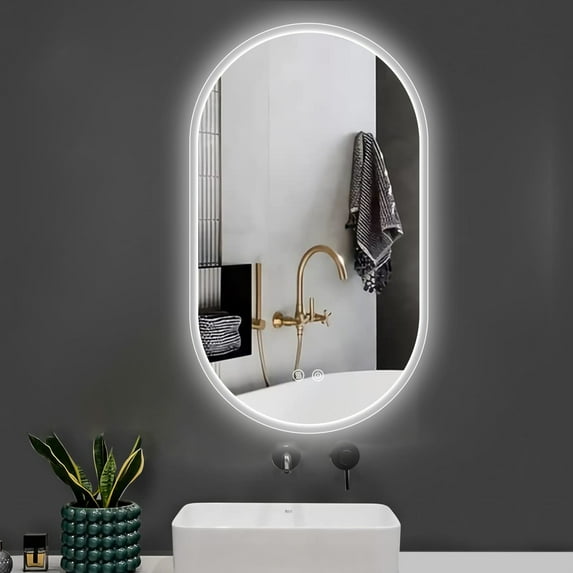 32"X 20" Inch Bathroom Mirror with Lights,  Wall Mounted Vanity Mirror with Anti-Fog Touch Button, Backlit, Three-Color Dimmable, Waterproof Smart Led Mirror for Bathroom, Easy to Assemble