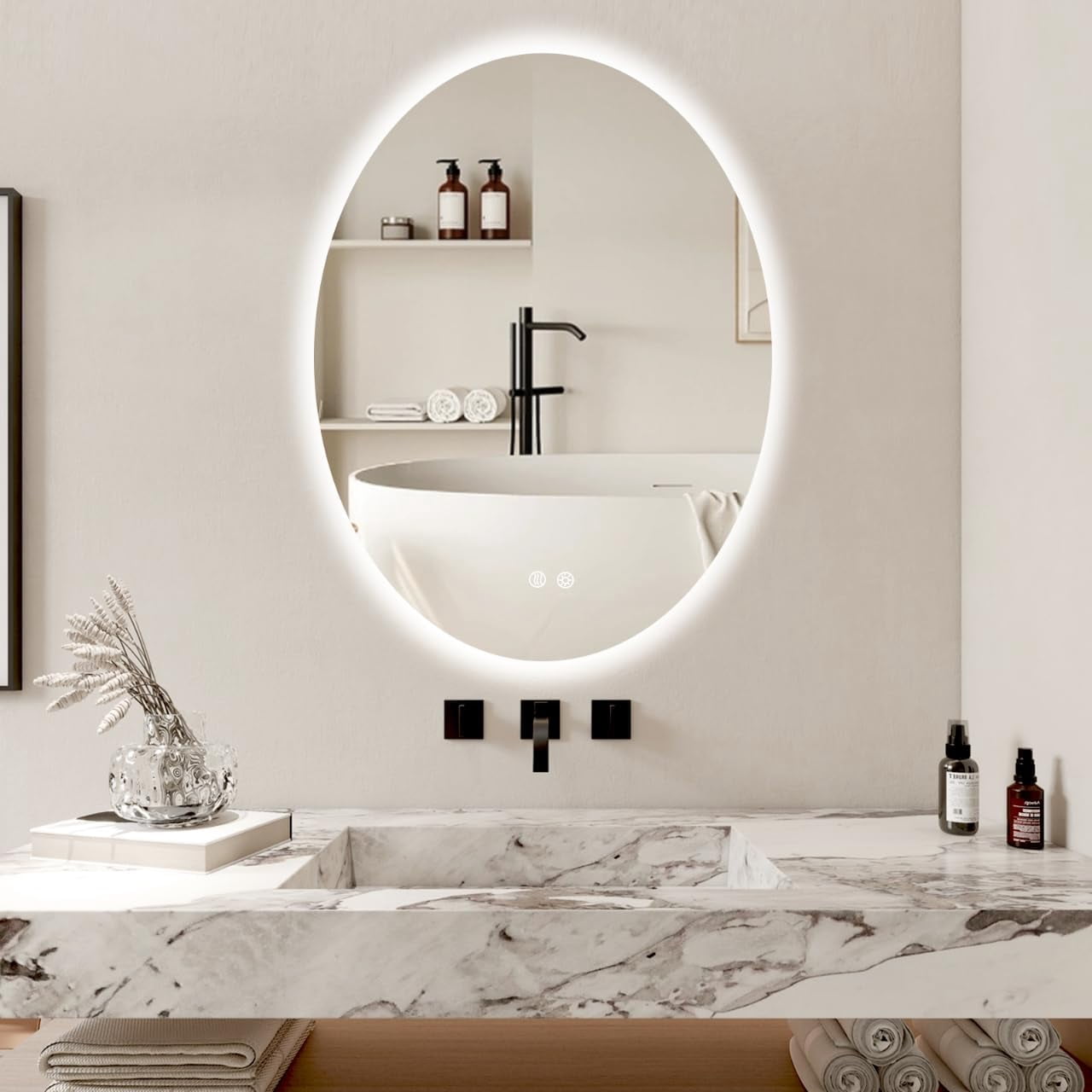 32 X 24 Inch Oval Backlit Bathroom Mirror Anti-Fog 3 Colors Light ...