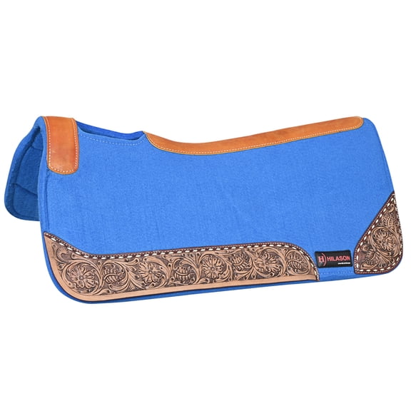 32" X 30" Hilason Horse Saddle PAD Western Contoured Wool Felt Moisture Wicking Blue