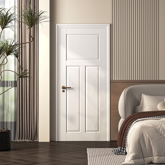 32" X 80" 1+2Panel Slab Door ,French Interior Door Paintable Mdf Door Panel, For Closet Pantry Bedroom Livingroom Study Office,W/O Hardware & Frame