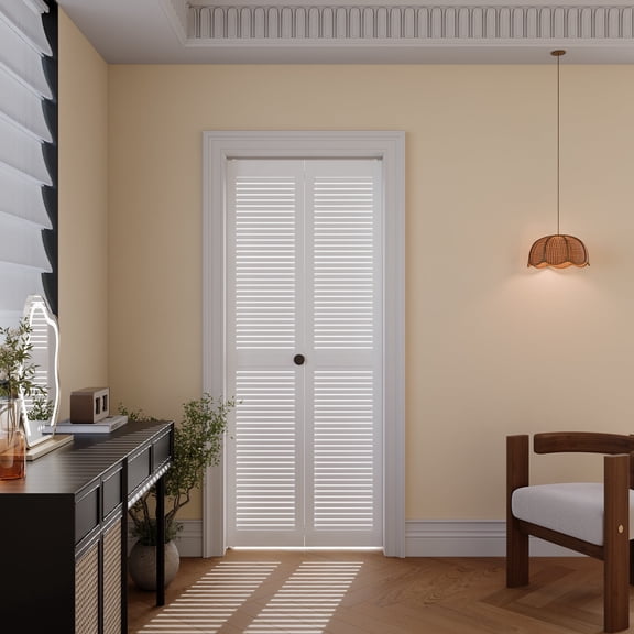 16" X 78" Solid Bifold modern sliding closet Door - White Louver Design Bi-Fold Interior Barn Door With Hardware Kit