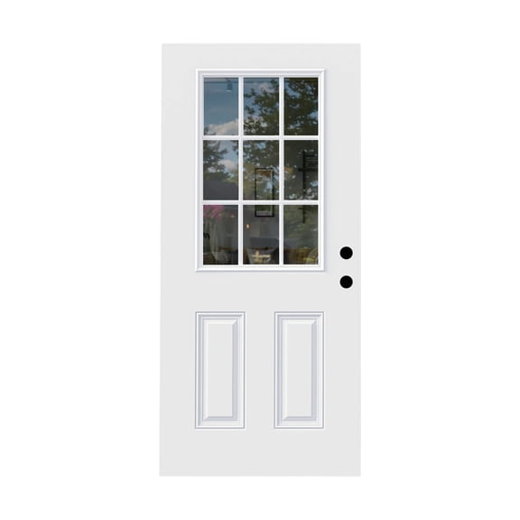 32 X 80 Inches Fiberglass Entry Door Slab, 9 Lite Low-E Glass - Front Door Slab For Home'S Entrance, Left Hand Inswing, White Smooth Knock-Down Door Slab