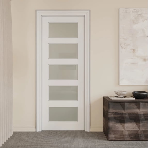 32" X 80" Interior Sliding Pocket Doors 5 Lite Tempered Frosted Glass Sliding Door With Hardware & Soft Close