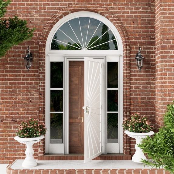32" X 80" Prehung Security Door Universal/Reversible Hinging Surface Mount Steel Security Door With Perforated Metal Screen Without Lock