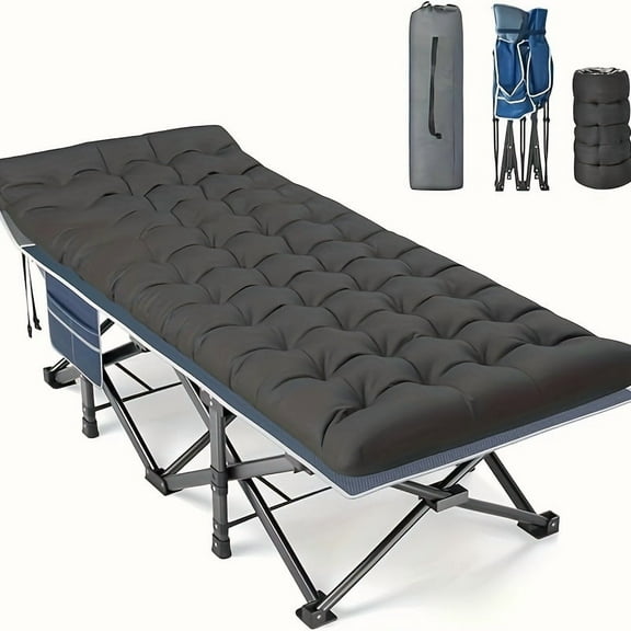 32" XXL Folding Camping Cot for Adults 79"L×32"W×19"H, Oversized with Mattress, Carry Bag, 500lbs Capacity - Blue Cot w/Black Pad for Tent, Office, Restaurant