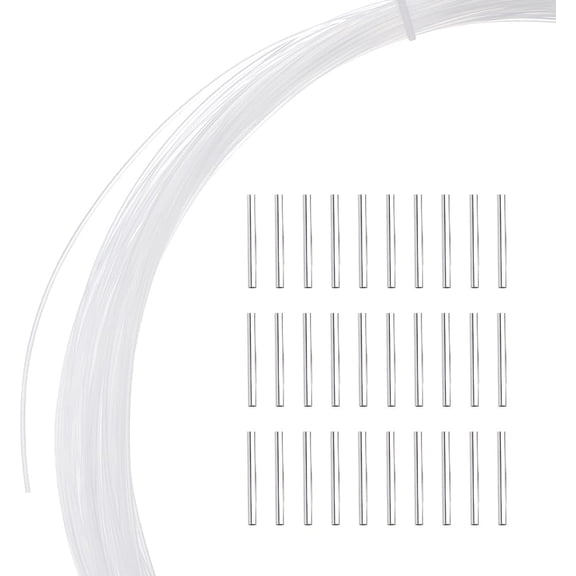 32 Yards Nylon Memory Wire for Millinery Hat Brims 30Pcs Brass Tube Beads 2mm Gold Plated Tube Beads Round Tubes Loose Spacer Bead for Jewelry Making Hole: 4.6mm DIY