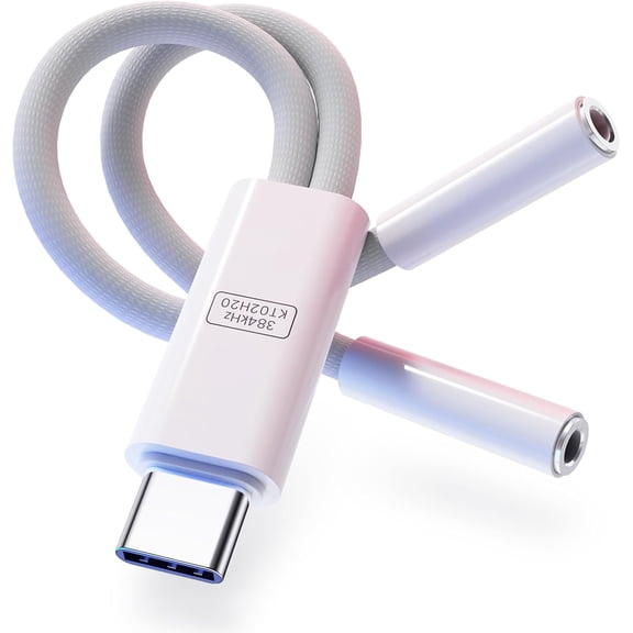 32-bit/384kHz Hi-Fi DAC, USB-C to Dual 3.5mm Headphone Jack Hi-Res Audio Adapter Splitter, Male Female USBC 2 Aux, 48kHz Mic Input Supported, 1-in-2-Out High-End Stereo Y-Splitter