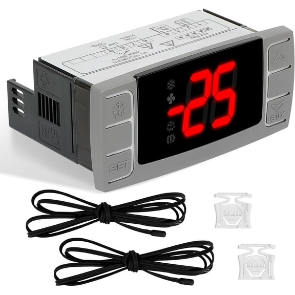 DIZENDAMAI 32-bit Digital Temperature Controller XR02CX-4AAFBL For Commercial Fridges, 110-125V Programmable Thermostat With Red Display
