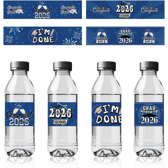 32 count Blue Graduation Water Bottle Labels,Congrats Class of 2026 Grad  Wrappers,2026 Grad Labels,Happy Graduation Party Water Labels Supplies
