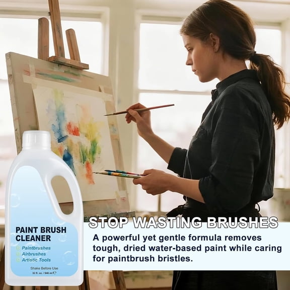32 fl oz Paint Brush Cleaner for Water-Based Paints, Cleaning Solution for Paintbrushes, Airbrushes and Art Tools