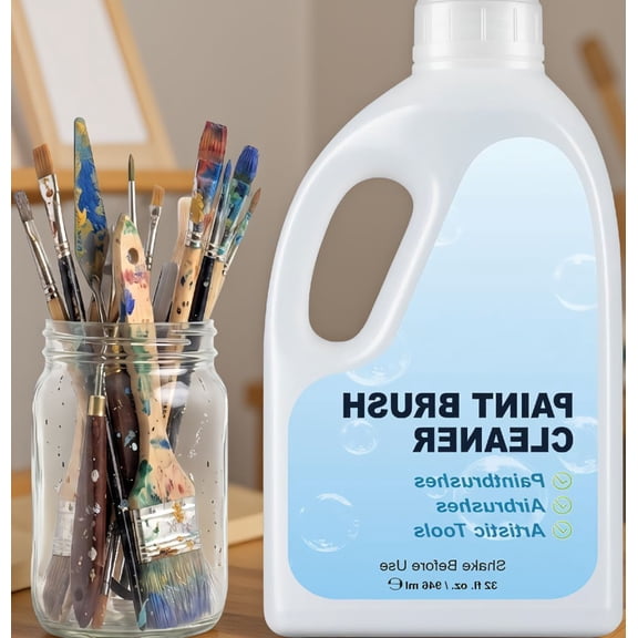 32 fl oz Paint Brush Cleaner for Water-Based Paints, Gentle Cleaning Solution for Paintbrushes, Airbrushes and Art Tools