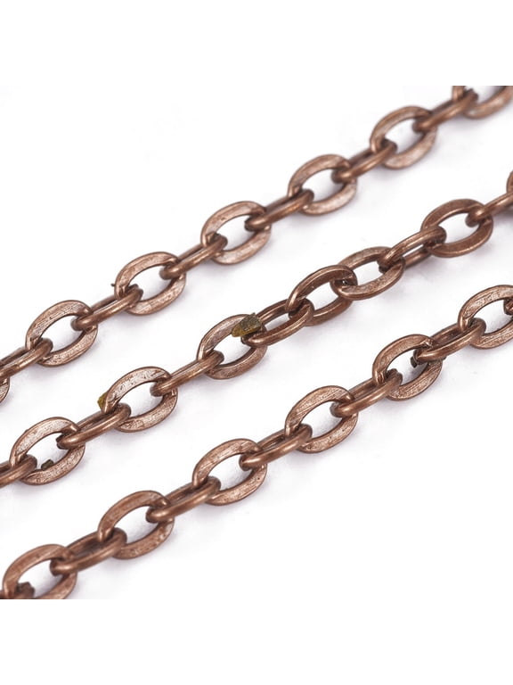 32 ft Link Charms Jewelry Chains Red Copper Color Iron Chains Flat Oval Chain O-Shaped Necklace Chain DIY
