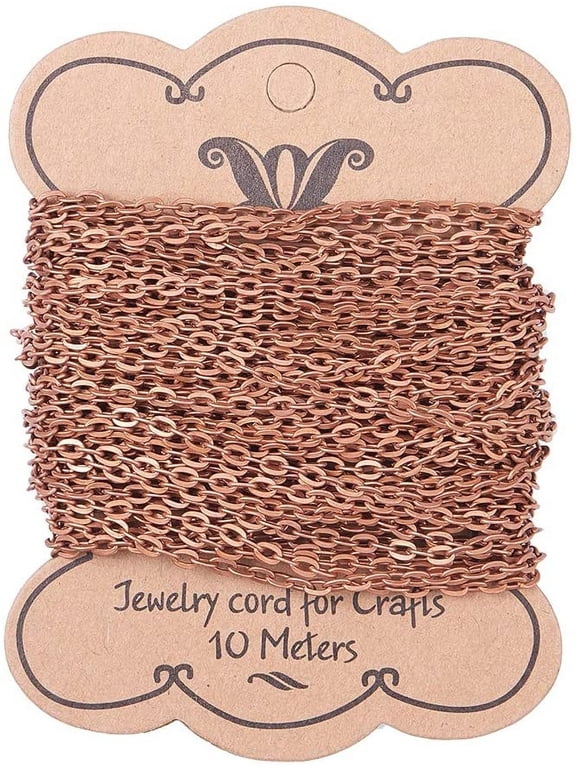 32 ft Link Charms Jewelry Chains Red Copper Color Iron Chains Flat Oval Chain O-Shaped Necklace Chain for Necklace Jewelry Accessories DIY Making-4.1x3x0.8mm