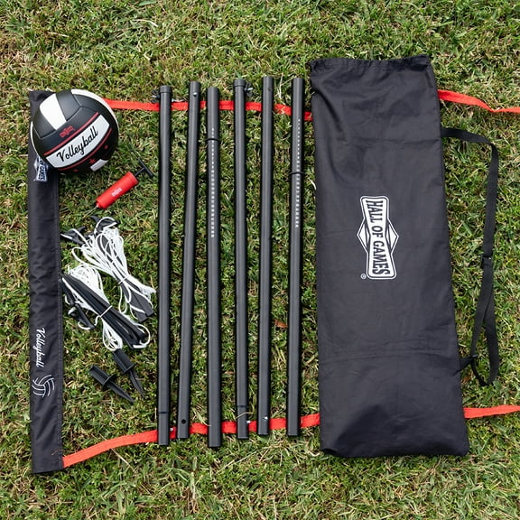 32-ft Outdoor Volleyball Net and Carrying Bag Set with Adjustable Steel Poles and Official Size Ball, Perfect for Parties by Hall of Games