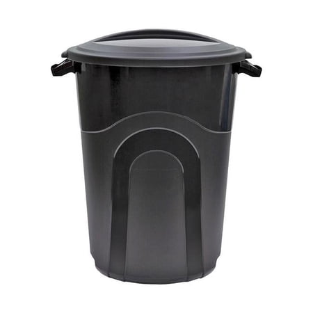 32 gal Injection Molded Plastic Trash Can, Black