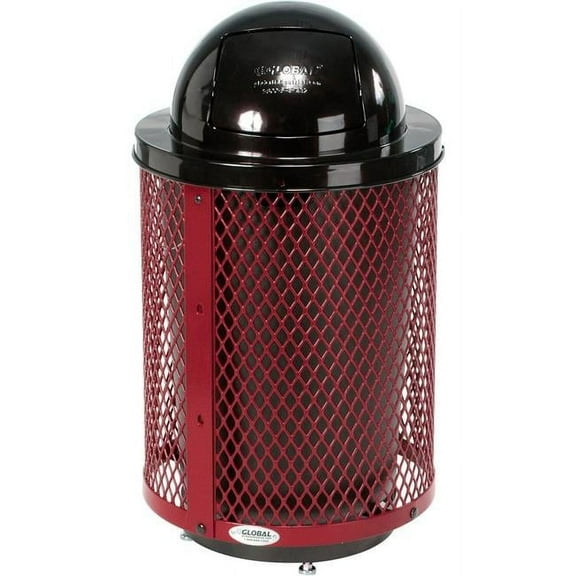 32 gal Outdoor Diamond Steel Trash Can with Dome Lid & Base, Red
