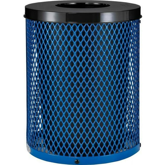 32 gal Outdoor Diamond Steel Trash Can with Flat Lid, Blue