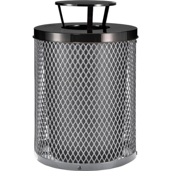 32 gal Outdoor Diamond Steel Trash Can with Rain Bonnet Lid, Gray
