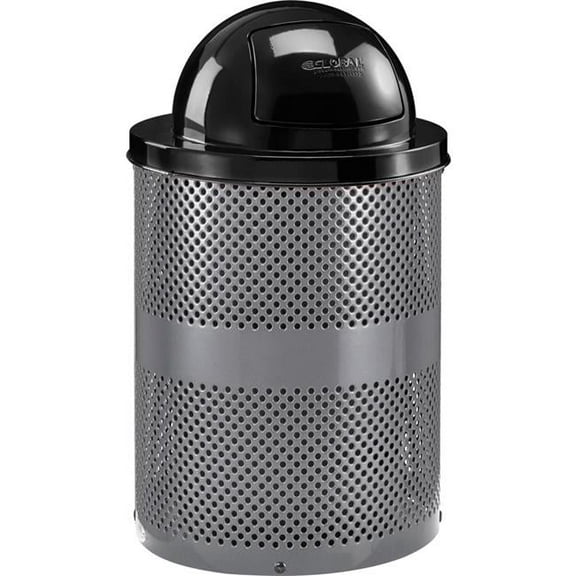 32 gal Outdoor Steel Perforated Trash Can with Dome Lid, Gray