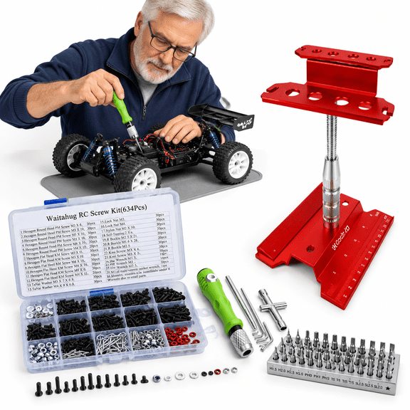 32-in-1 RC Car Tool Kit with Red Liftable Workbench for 1/8 1/10 1/12 1/16 Scale Models