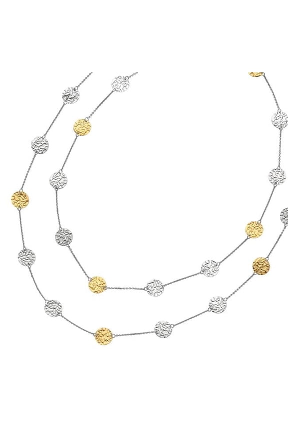 32 in. 14K Sterling Silver Diamond Cut Textured Hammered Necklace with Lobster Clasp