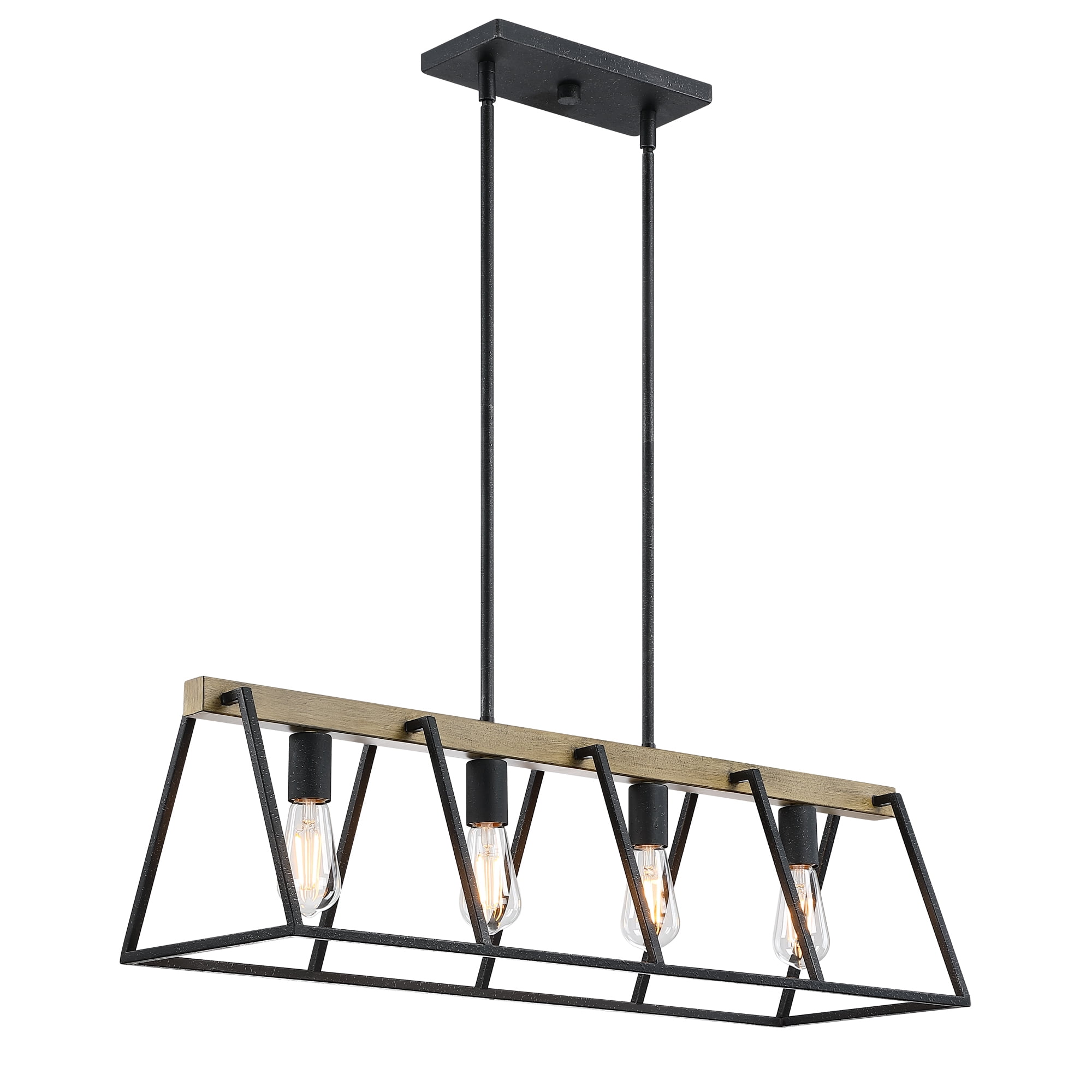 32" Matte Black and Light Brown Metal Lantern Pendant Chandelier