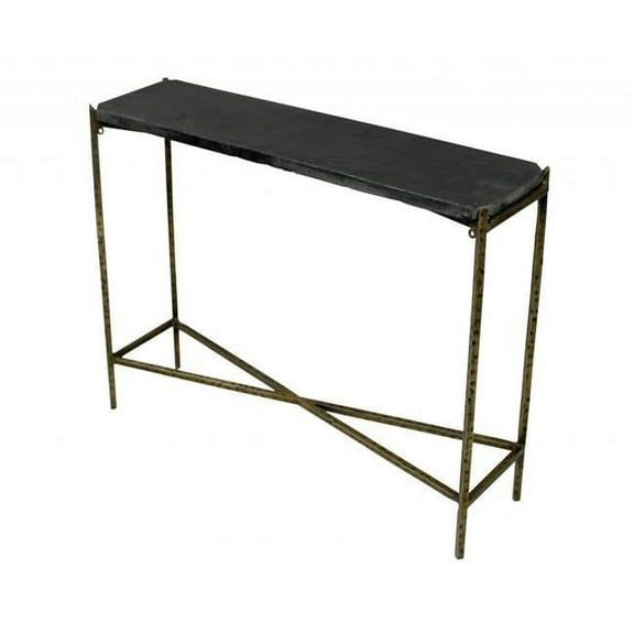 32 in. Black & Gold Stone Frame Console Table