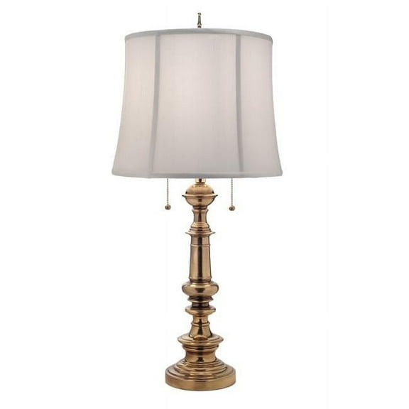 32 in. Burnished Brass Table Lamp with Ivory Shadow Shade