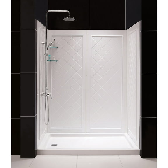 32 in. D x 60 in. W x 76 3/4 in. H Left Drain Acrylic Shower Base and QWALL-5 Backwall Kit In White