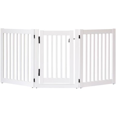 32 in. Highlander Series Solid Wood Pet Gate, White - 3 Panel Walk Through