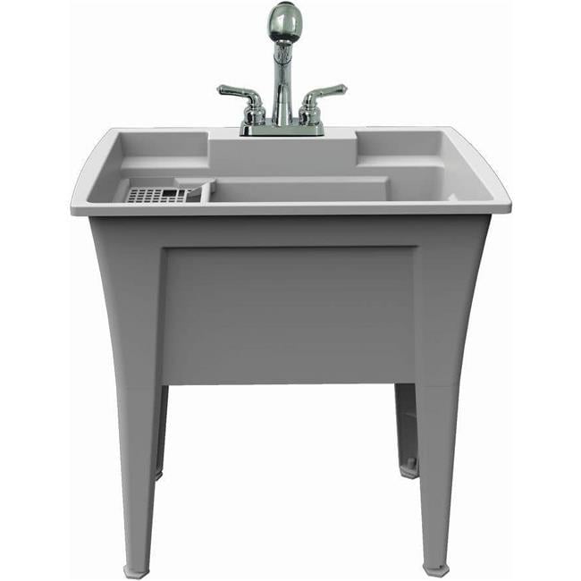32-Inch Gray Polypropylene Freestanding Laundry Tub with Brass Faucet
