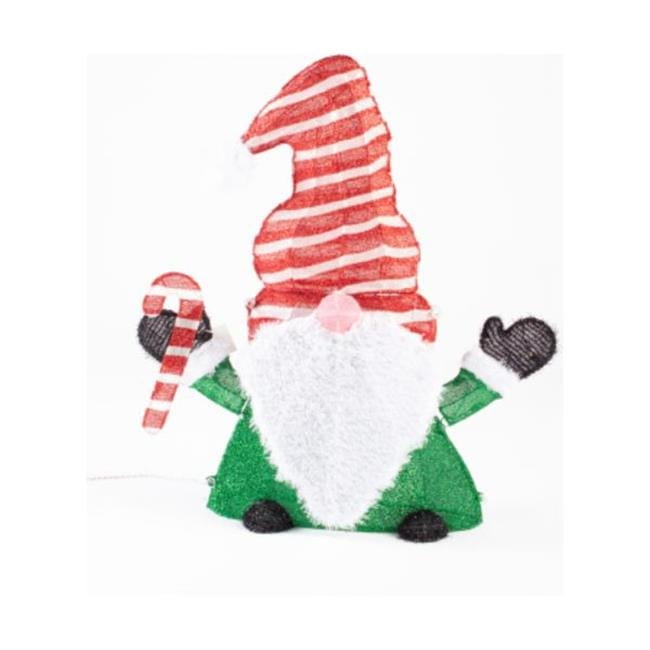 32-Inch LED Lighted Christmas Gnome with Red Hat and Candy Cane