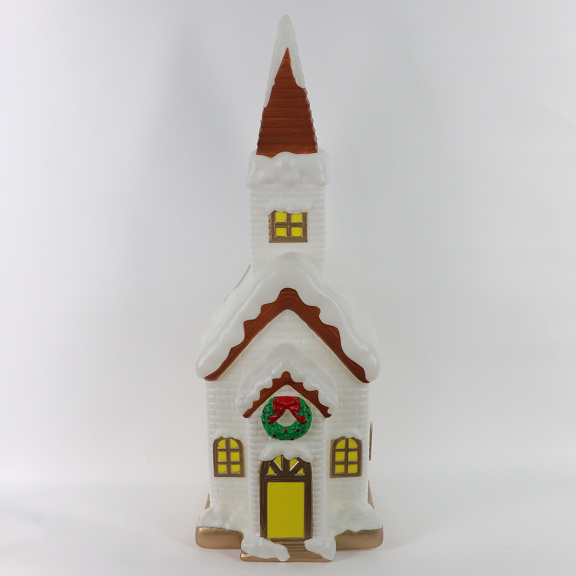 32 in Lighted Plastic Blow Mold Church Christmas Decoration, White