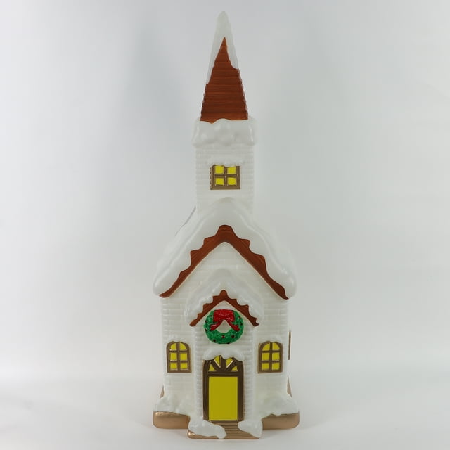 32 in Lighted Plastic Blow Mold Church Christmas Decoration, White