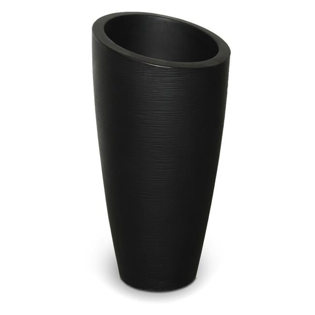 Modesto 32" Tall Black Polyethylene Planter with Grooved Texture