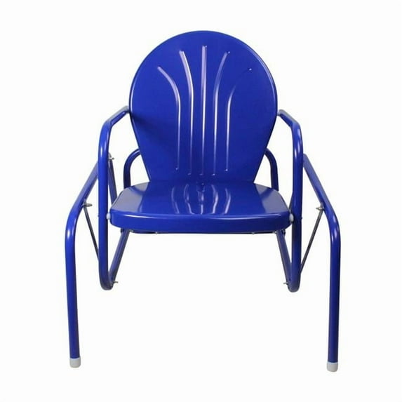 32 in. Outdoor Retro Metal Tulip Single Glider Chair, Blue
