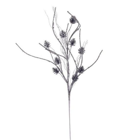 32 in. Silver Pinecone Twig Glitter Spray, 6 Piece - Pack of 48