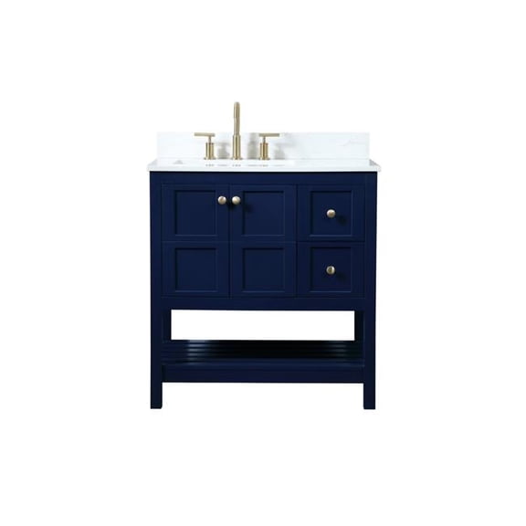 32 in. Single Bathroom Vanity, Blue with Backsplash