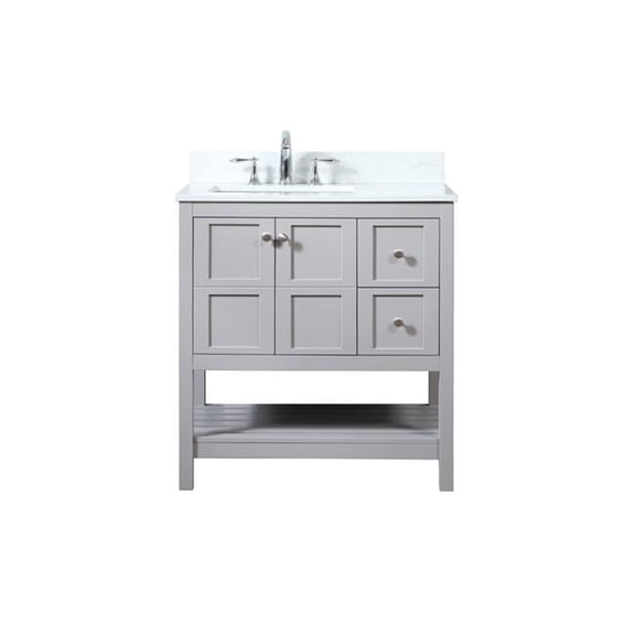 32 in. Single Bathroom Vanity, Grey with Backsplash