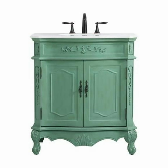 32 in. Single Bathroom Vanity with Ivory White Engineered Marble, Vintage Mint