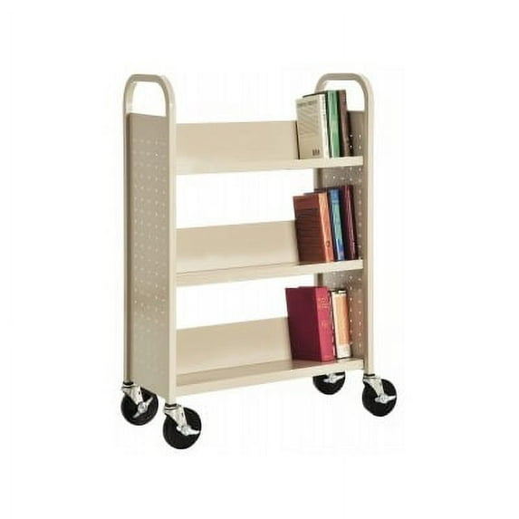 32 in. W x 14 in. D x 46 in. H Single Sided 3 Sloped Shelf Booktruck in Putty