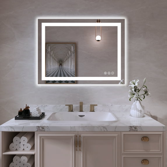 32 in. W. x 24 in. H Rectangular Frameless Anti-Fog LED Lighted Dimmable Wall Mounted Bathroom Vanity Mirror