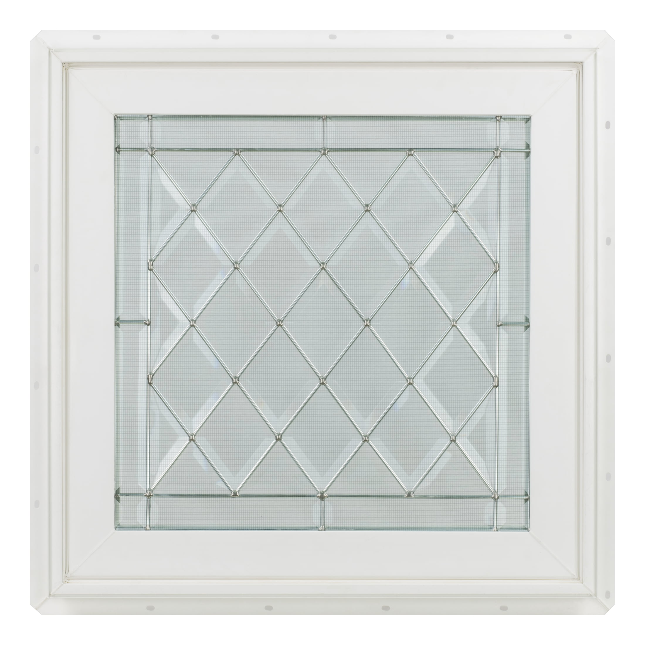 32 in. x 32 in.White Vinyl Triple-Pane Insulated Designer Awning Window with Diamond Pattern