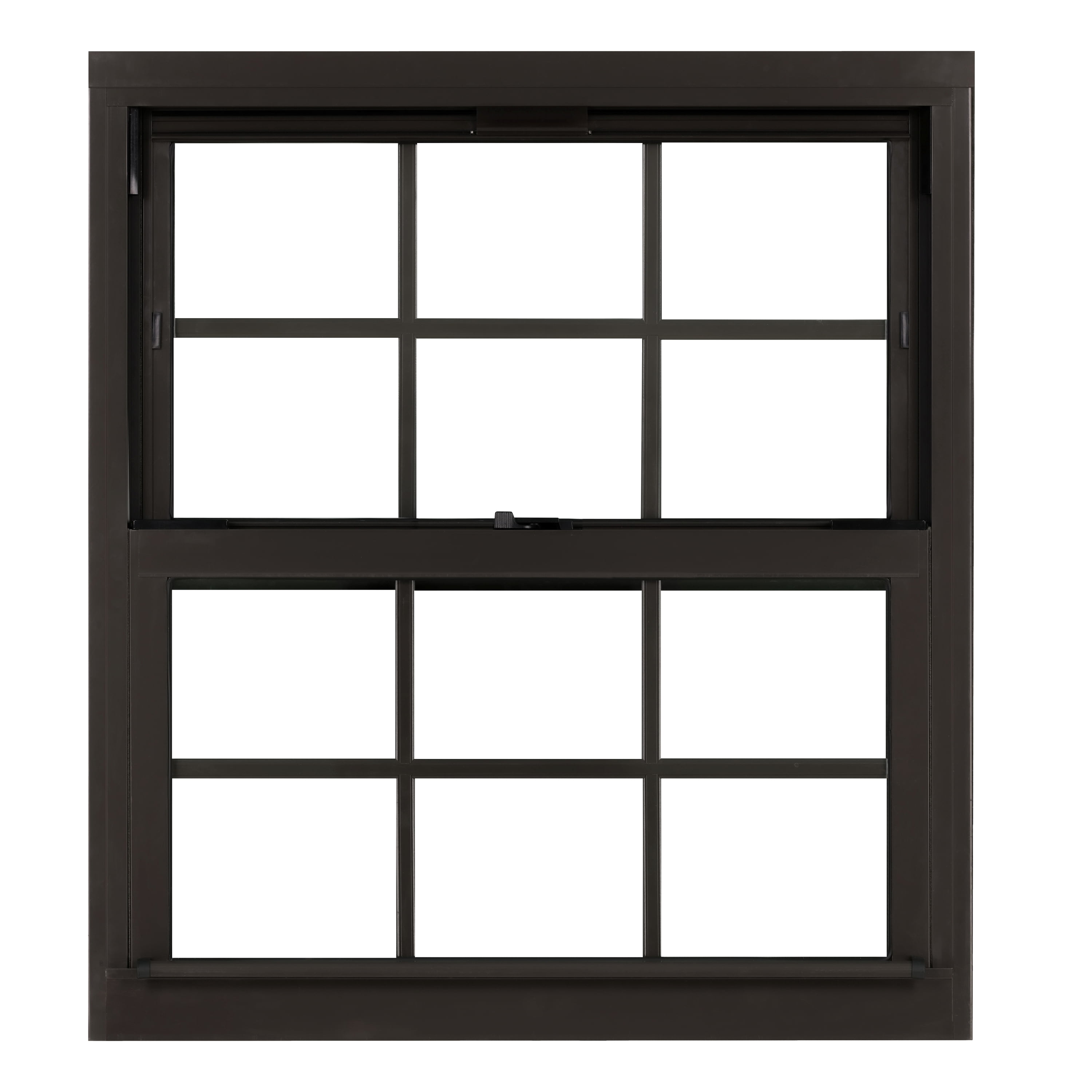 32 in. x 36 in. Brown Aluminum Double Hung Double-Pane Insulated Window with Low-E Glass, Grids and Screen