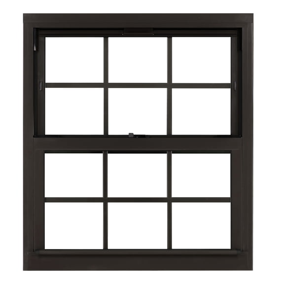 32 in. x 36 in. Brown Aluminum Double Hung Double-Pane Insulated Window with Low-E Glass, Grids and Screen